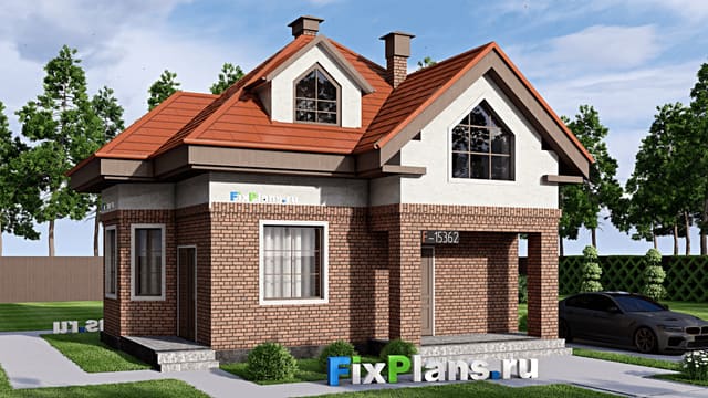 Одноэтажный дом с мансардой  F-15362