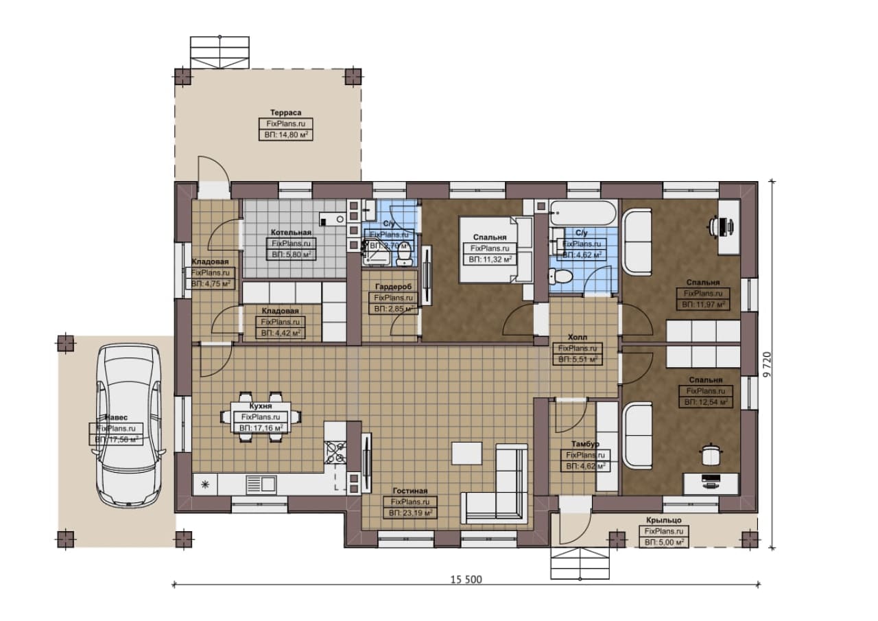 Планировка Одноэтажный дом F - 1610