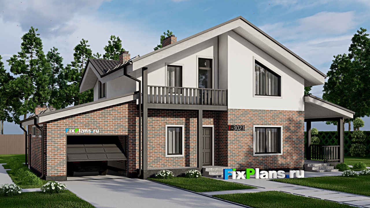 Одноэтажный дом с мансардой  F - 3023 — фасад